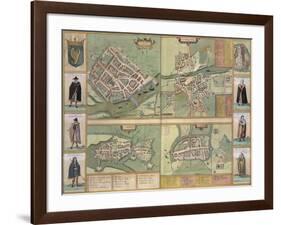 Maps of Galway, Dublin, Limerick, and Cork, in Civitates Orbis Terrarum by Braun and Hogenberg-Joris Hoefnagel-Framed Giclee Print