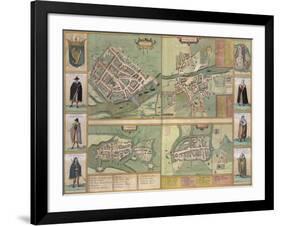 Maps of Galway, Dublin, Limerick, and Cork, in Civitates Orbis Terrarum by Braun and Hogenberg-Joris Hoefnagel-Framed Giclee Print