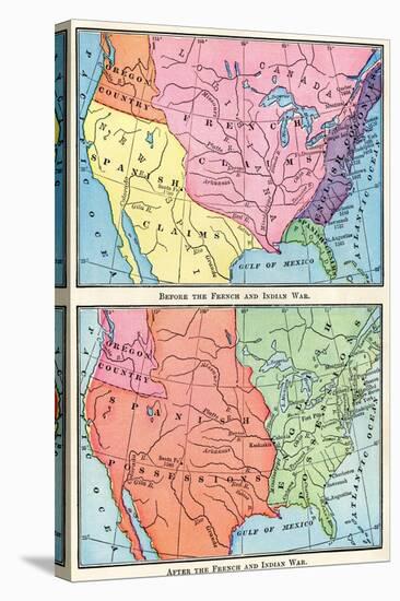 Maps of North American Colonies Before and after the French and Indian War, c.1700-null-Stretched Canvas