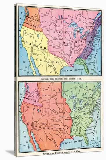 Maps of North American Colonies Before and after the French and Indian War, c.1700-null-Stretched Canvas