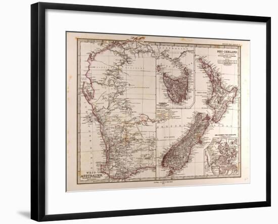 Maps of Western Australia, Tasmania and New Zealand, 1872-null-Framed Giclee Print