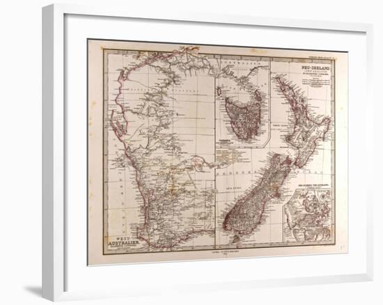 Maps of Western Australia, Tasmania and New Zealand, 1872-null-Framed Giclee Print