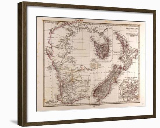 Maps of Western Australia, Tasmania and New Zealand, 1872-null-Framed Giclee Print