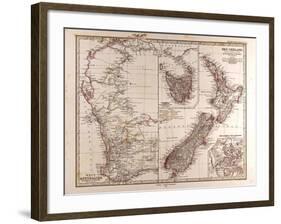 Maps of Western Australia, Tasmania and New Zealand, 1872-null-Framed Giclee Print