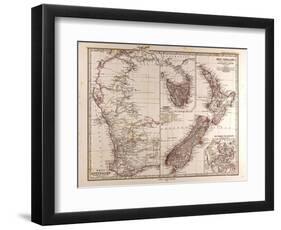 Maps of Western Australia, Tasmania and New Zealand, 1872-null-Framed Giclee Print