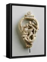 Maquette for a Key Bow with a Cupid Whispering to a Seated Girl-Alfred Gilbert-Framed Stretched Canvas