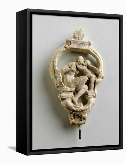Maquette for a Key Bow with a Cupid Whispering to a Seated Girl-Alfred Gilbert-Framed Stretched Canvas