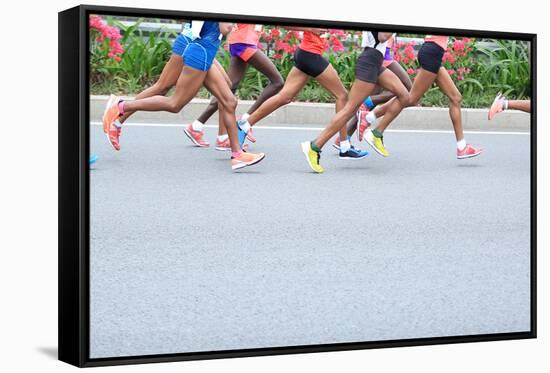 Marathon Running Race, People Feet on City Road-lzf-Framed Stretched Canvas