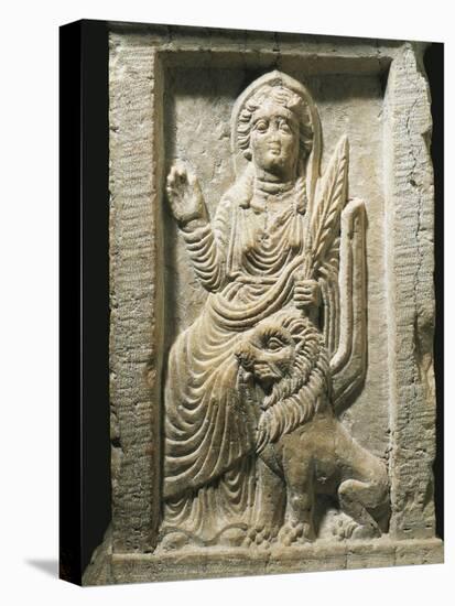 Marble Altar Depicting the Goddess Allat with a Lion-null-Stretched Canvas