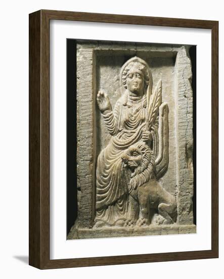 Marble Altar Depicting the Goddess Allat with a Lion-null-Framed Giclee Print