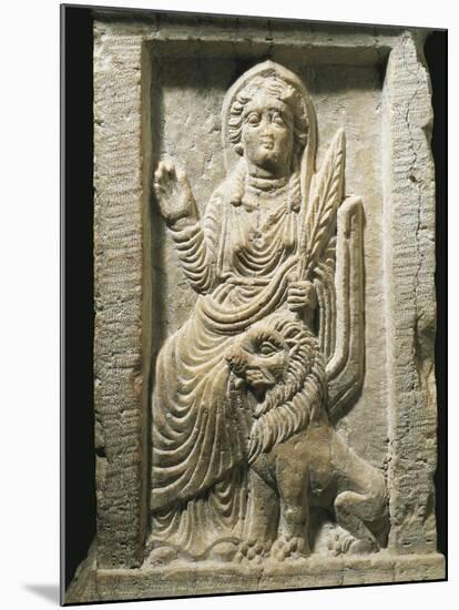 Marble Altar Depicting the Goddess Allat with a Lion-null-Mounted Giclee Print