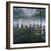 Marble Arch by Night - a Figure Standing in Front of the Park Gates-null-Framed Photographic Print