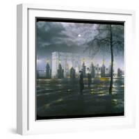 Marble Arch by Night - a Figure Standing in Front of the Park Gates-null-Framed Photographic Print