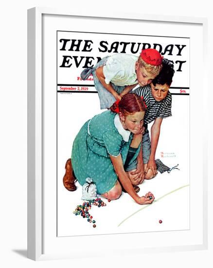 "Marble Champion" or "Marbles Champ" Saturday Evening Post Cover, September 2,1939-Norman Rockwell-Framed Giclee Print