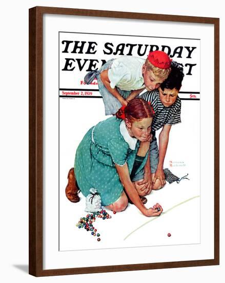 "Marble Champion" or "Marbles Champ" Saturday Evening Post Cover, September 2,1939-Norman Rockwell-Framed Giclee Print