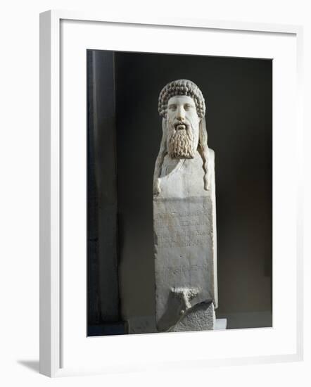 Marble Cippus with Head of Hermes, Copy after Original by Alkamenes of 5th Century B.C.-null-Framed Giclee Print