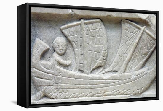 Marble Relief of a Man Sailing a Corbita-null-Framed Stretched Canvas