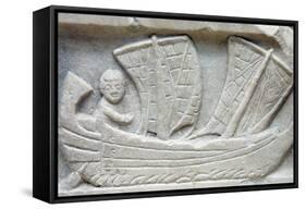 Marble Relief of a Man Sailing a Corbita-null-Framed Stretched Canvas