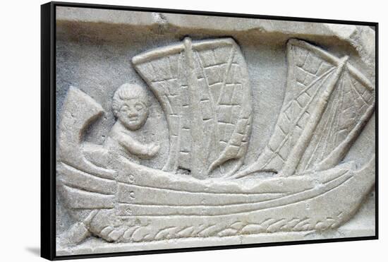 Marble Relief of a Man Sailing a Corbita-null-Framed Stretched Canvas