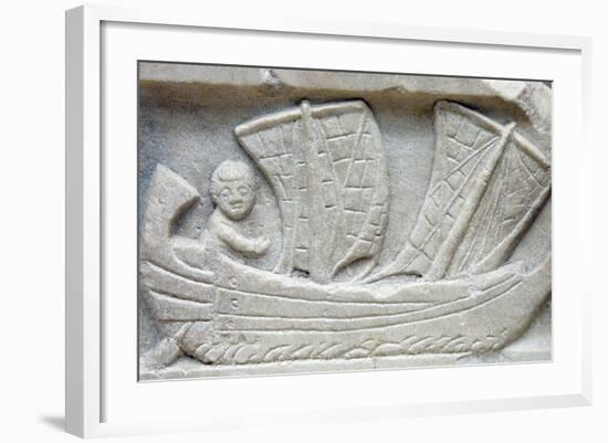 Marble Relief of a Man Sailing a Corbita-null-Framed Photographic Print