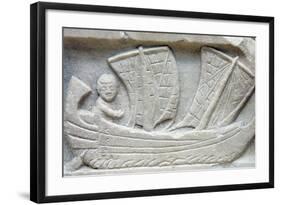 Marble Relief of a Man Sailing a Corbita-null-Framed Photographic Print