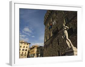 Marble Statue Copy of Michael Angelos David, Piazza Della Signoria, Florence, Tuscany, Italy-Christian Kober-Framed Photographic Print