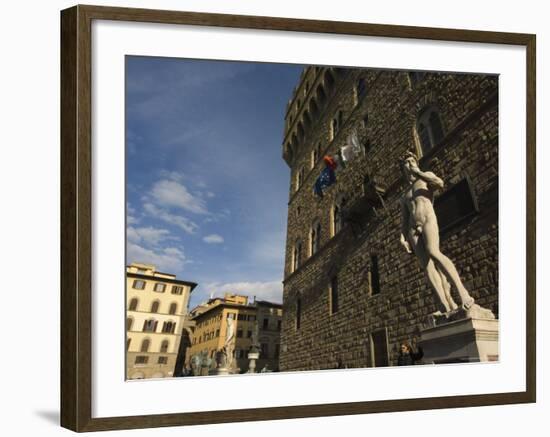 Marble Statue Copy of Michael Angelos David, Piazza Della Signoria, Florence, Tuscany, Italy-Christian Kober-Framed Photographic Print