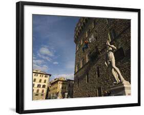 Marble Statue Copy of Michael Angelos David, Piazza Della Signoria, Florence, Tuscany, Italy-Christian Kober-Framed Photographic Print