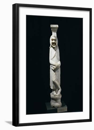 Marble Statue of Comedian with Mask Leaning Against Pillar, from Aydin-null-Framed Giclee Print