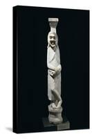 Marble Statue of Comedian with Mask Leaning Against Pillar, from Aydin-null-Stretched Canvas