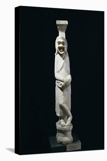 Marble Statue of Comedian with Mask Leaning Against Pillar, from Aydin-null-Stretched Canvas