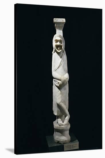 Marble Statue of Comedian with Mask Leaning Against Pillar, from Aydin-null-Stretched Canvas