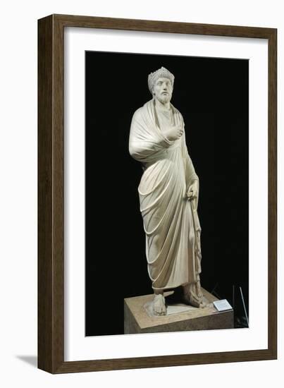 Marble Statue of Emperor Julian the Apostate, Wearing Greek Philosopher Toga and Pagan Priest Crown-null-Framed Giclee Print