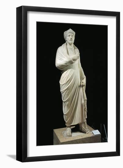 Marble Statue of Emperor Julian the Apostate, Wearing Greek Philosopher Toga and Pagan Priest Crown-null-Framed Giclee Print