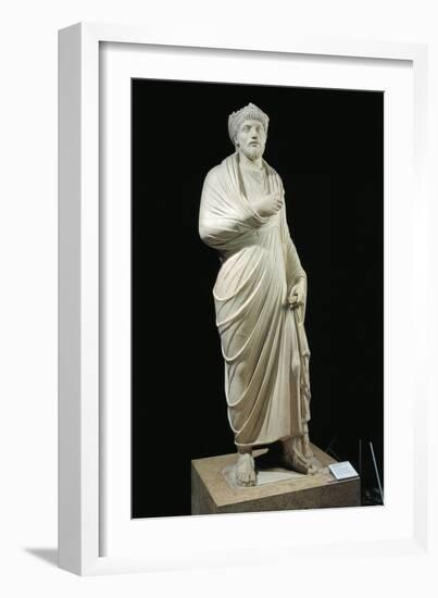 Marble Statue of Emperor Julian the Apostate, Wearing Greek Philosopher Toga and Pagan Priest Crown-null-Framed Giclee Print