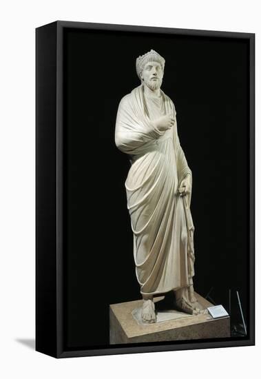 Marble Statue of Emperor Julian the Apostate, Wearing Greek Philosopher Toga and Pagan Priest Crown-null-Framed Stretched Canvas