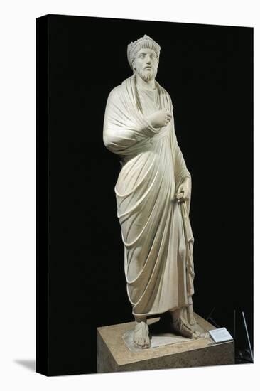 Marble Statue of Emperor Julian the Apostate, Wearing Greek Philosopher Toga and Pagan Priest Crown-null-Stretched Canvas