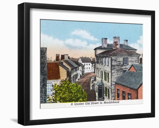 Marblehead, Massachusetts, Quaint Old Street Scene-Lantern Press-Framed Art Print