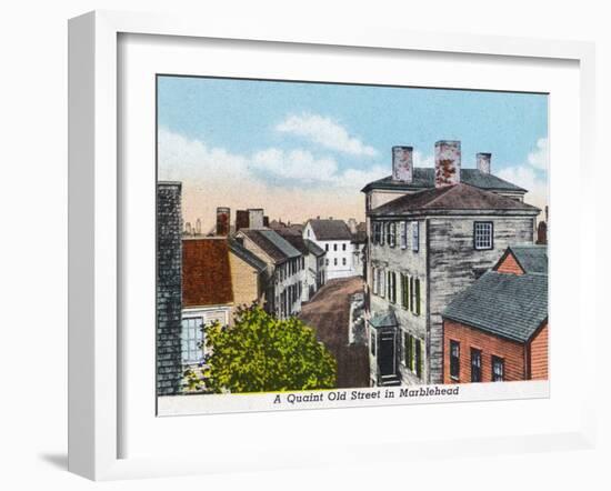 Marblehead, Massachusetts, Quaint Old Street Scene-Lantern Press-Framed Art Print