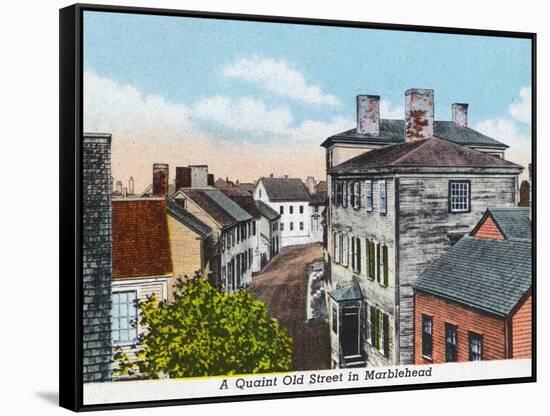 Marblehead, Massachusetts, Quaint Old Street Scene-Lantern Press-Framed Stretched Canvas