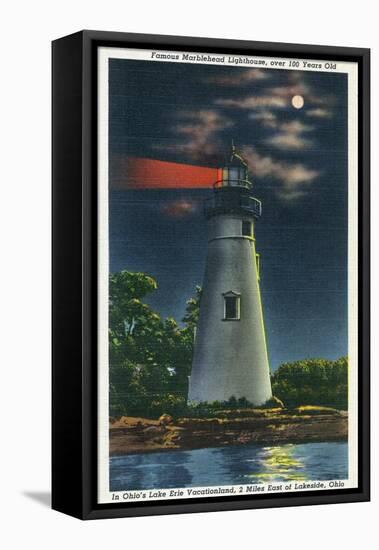 Marblehead, Ohio, View of the Famous Marblehead Lighthouse at Night-Lantern Press-Framed Stretched Canvas