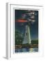 Marblehead, Ohio, View of the Famous Marblehead Lighthouse at Night-Lantern Press-Framed Art Print