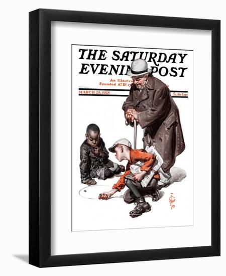 "Marbles Game," Saturday Evening Post Cover, March 28, 1925-Joseph Christian Leyendecker-Framed Premium Giclee Print