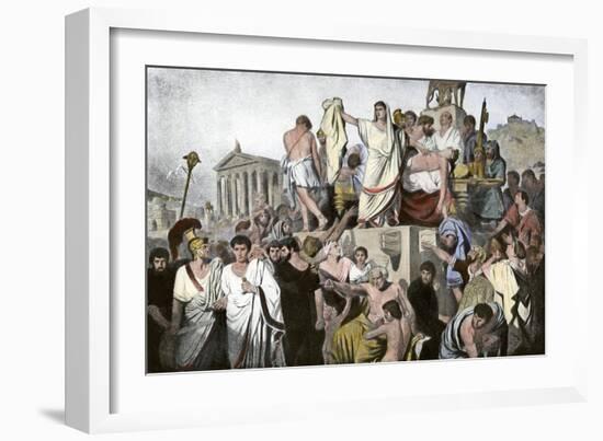 Marc Antony's Oration over Julius Caesar's Body in Ancient Rome, 44 Bc-null-Framed Giclee Print