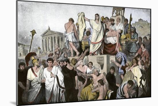 Marc Antony's Oration over Julius Caesar's Body in Ancient Rome, 44 Bc-null-Mounted Giclee Print