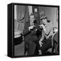 Marceau with Stan Laurel, who visited Marceau in his dressing room. Paris, 1951.-Erich Lessing-Framed Stretched Canvas