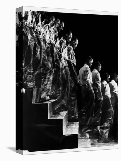 Marcel Duchamp Walking down Stairs in exposure of Famous Painting "Nude Descending a Staircase"-Eliot Elisofon-Stretched Canvas