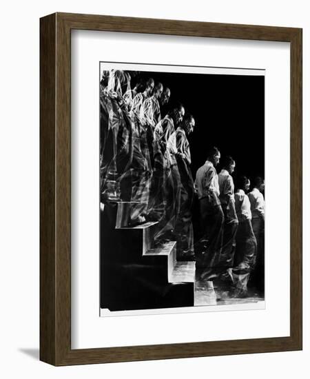 Marcel Duchamp Walking down Stairs in exposure of Famous Painting "Nude Descending a Staircase"-Eliot Elisofon-Framed Photographic Print