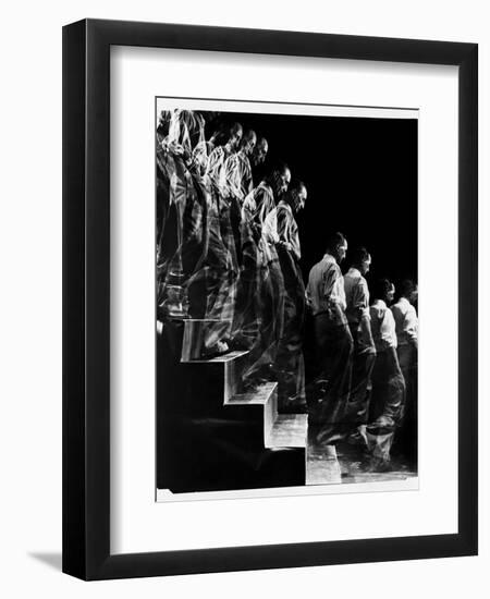 Marcel Duchamp Walking down Stairs in exposure of Famous Painting "Nude Descending a Staircase"-Eliot Elisofon-Framed Photographic Print