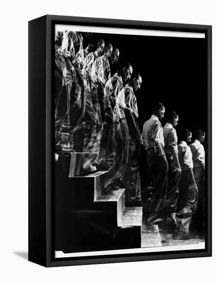 Marcel Duchamp Walking down Stairs in exposure of Famous Painting "Nude Descending a Staircase"-Eliot Elisofon-Framed Stretched Canvas